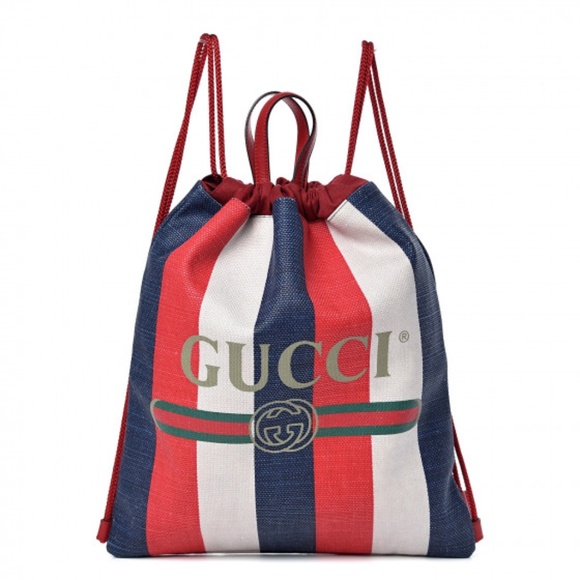 GUCCI Canvas Logo Sylvie Stripe Drawstring - Picture 1 of 14